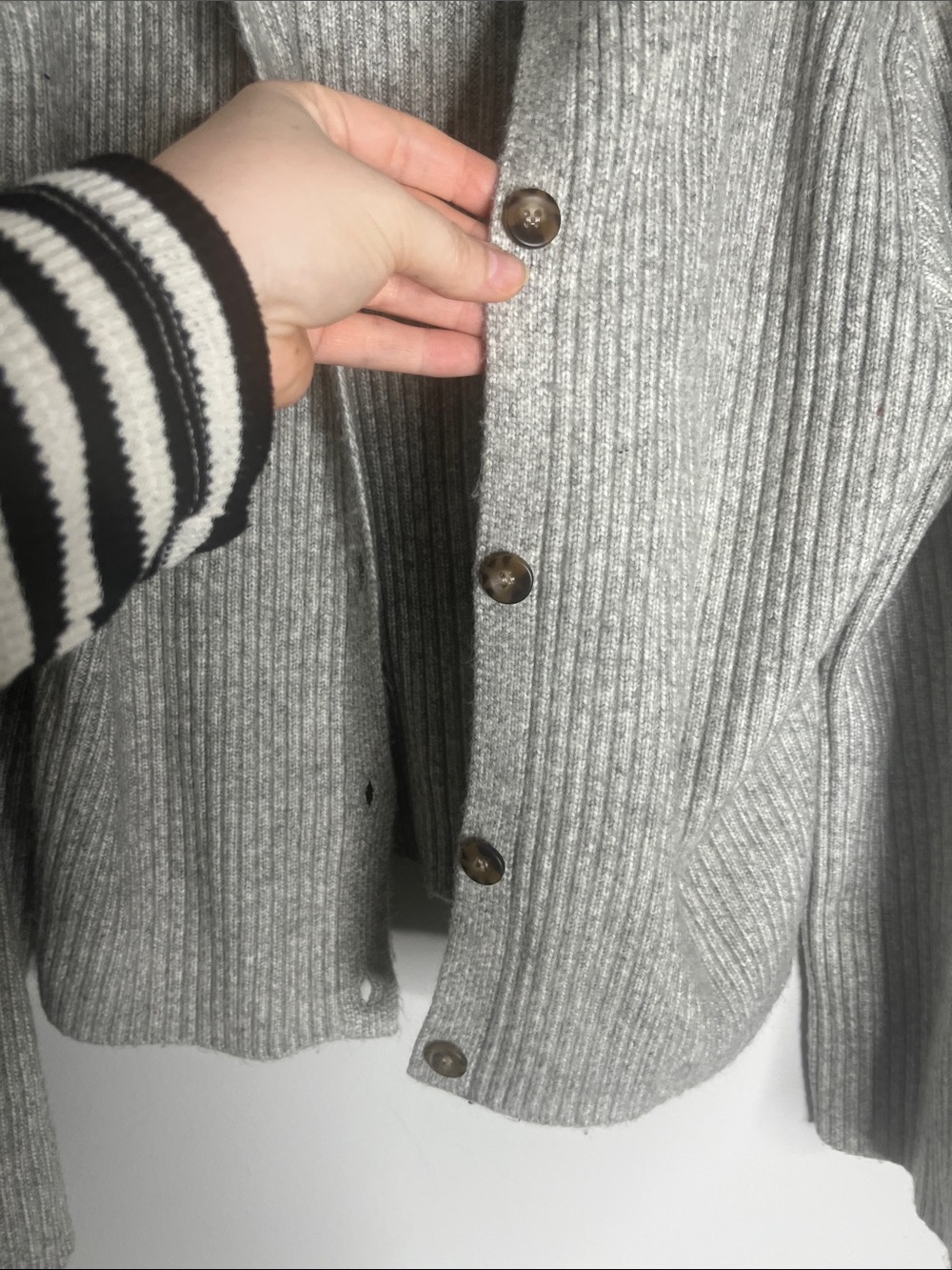 Joie Light Grey Ribbed Button-Up Cardigan - Picture 4 of 5